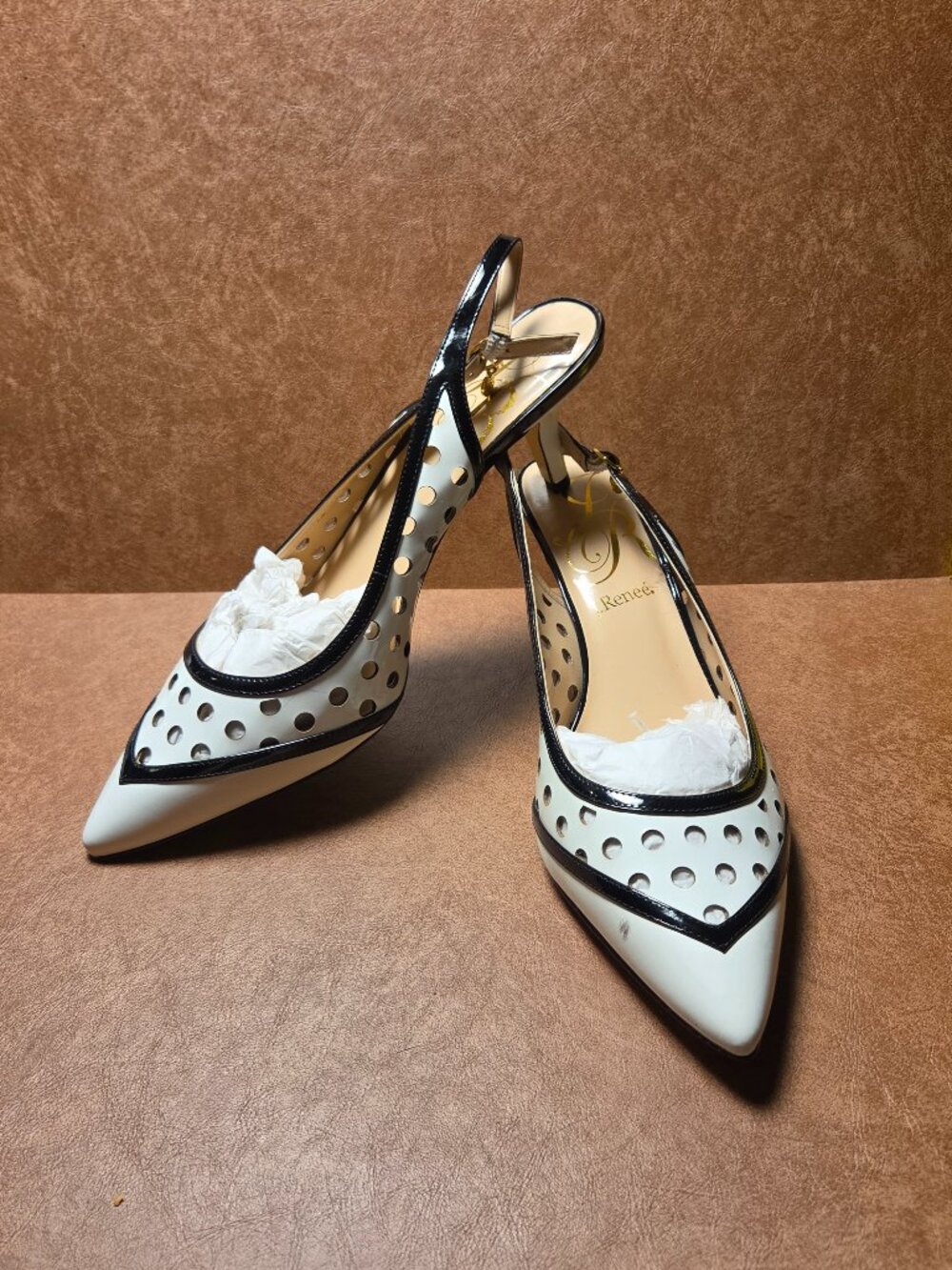 J. Renee Adalyn- Black and White Sling Back Pumps- Women's size 13W- Like New